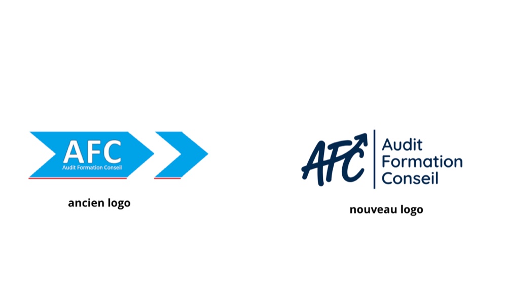Refonte du logo AFC : l'ancien chevron bleu à gauche, le nouveau monogramme à droite